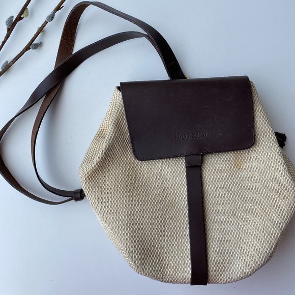 Mazzini Handbags - Mazzini Woven Tan & Leather Modern Backpack Tote